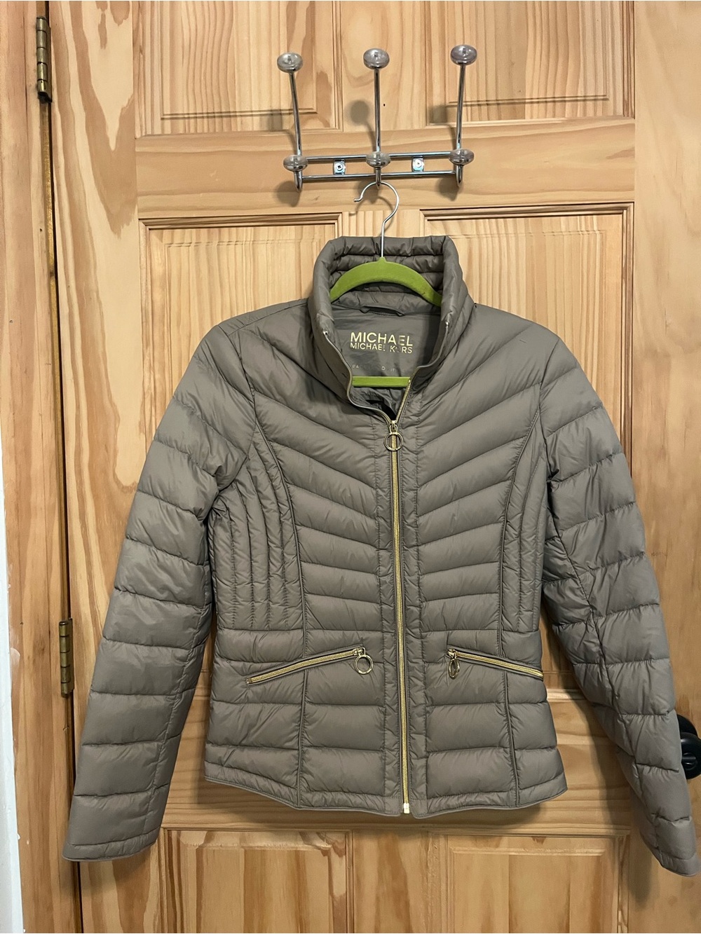 Michael Kors Taupe Quilted Packable Puffer Jacket